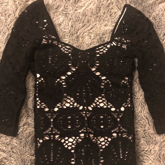 Free People Crochet 3/4 sleeve Bodycon Dress XS/S - Picture 3 of 8